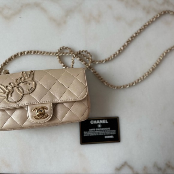 Light Gold Quilted Lambskin and Strass V for Victory Mini - Picture 6 of 6